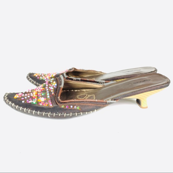 Curfew Mules Heeled Beaded Design Brown size 9 - Picture 6 of 8